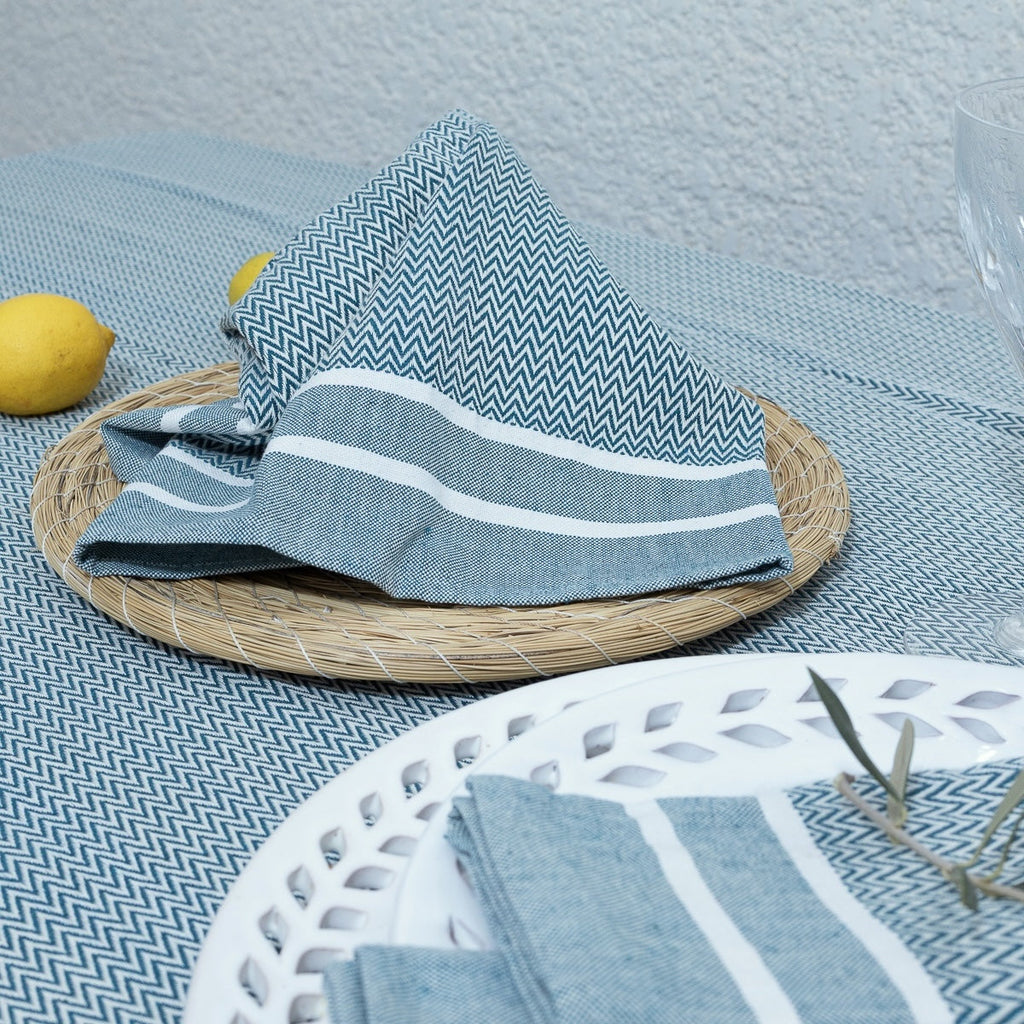 Mantel + 10 Servilletas Sienna - Azul Petróleo - Algodón