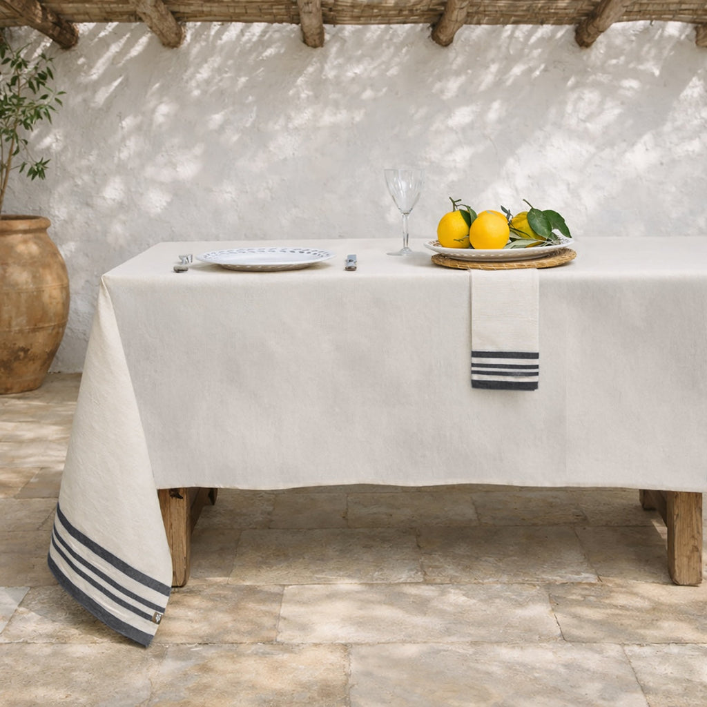 Guetary - Nappe + 8 Serviettes - Beige Lin/Noir