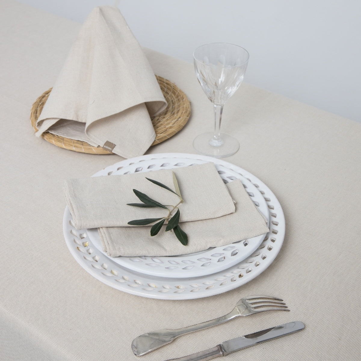 Colette - Nappe + 10 Serviettes - Taupe Clair