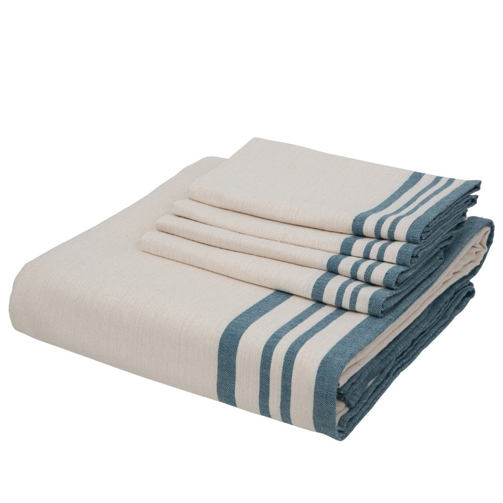 Guetary - Parure De Table - Coton - Beige Lin/Bleu Pétrole