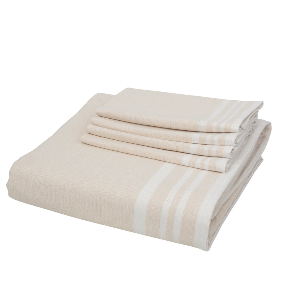 Guetary - Nappe + 10 Serviettes - Beige Lin/Blanc