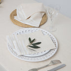 Guetary - Nappe + 10 Serviettes - Beige Lin/Blanc