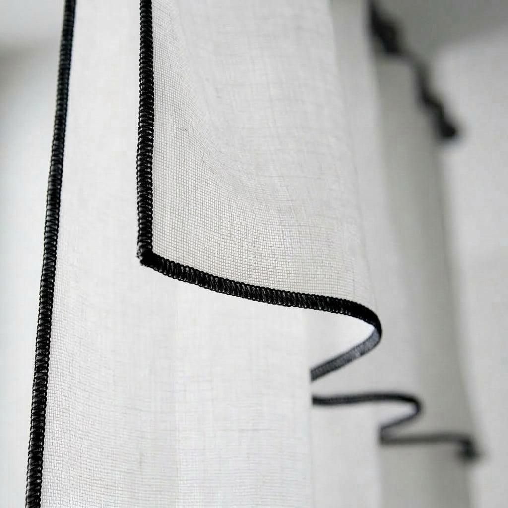 Bruma - Curtain Panel (X2) - Organic Cotton Voile - White/Black