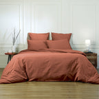 Luna - Drap Housse - Coton Lavé - Terracotta
