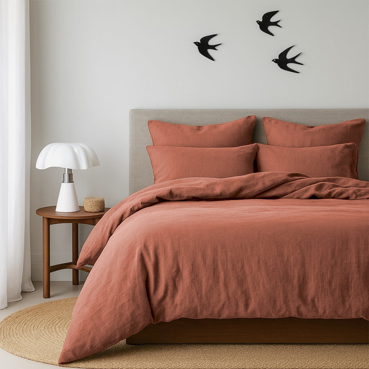 Luna - Drap Housse - Coton Lavé - Terracotta