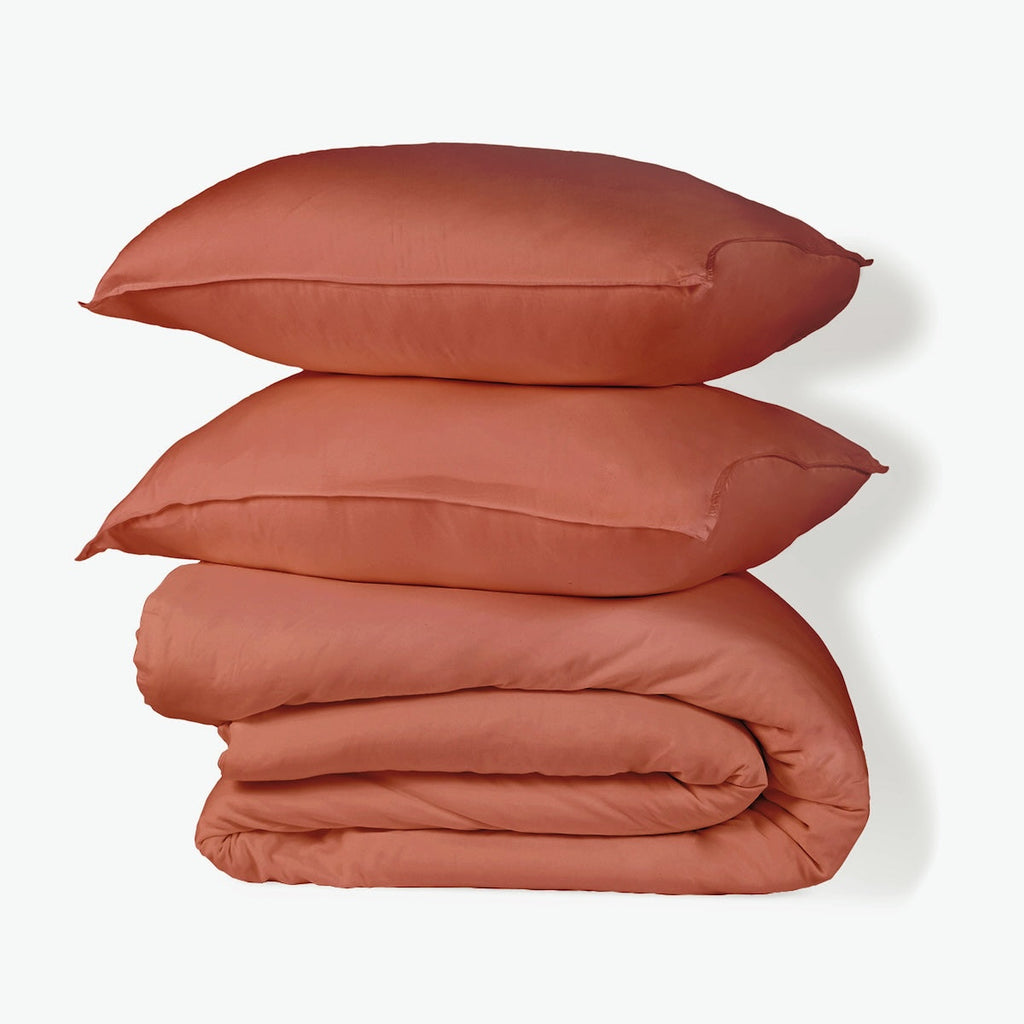 Gaia - Bed Linen Set + Pillowcases - Organic Cotton Washed Satin - Terracotta