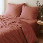 Gaia - Bed Linen Set + Pillowcases - Organic Cotton Washed Satin - Terracotta