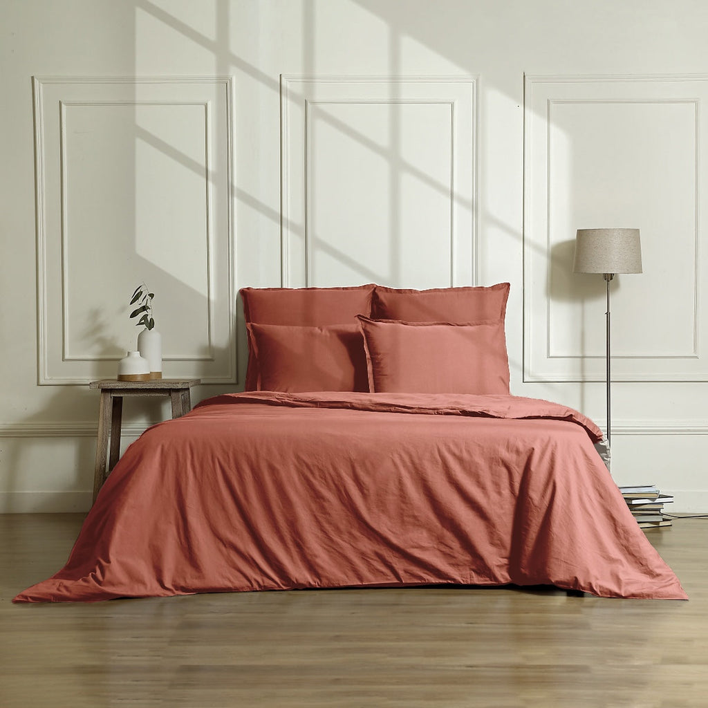 Gaia - Bed Linen Set + Pillowcases - Organic Cotton Washed Satin - Terracotta