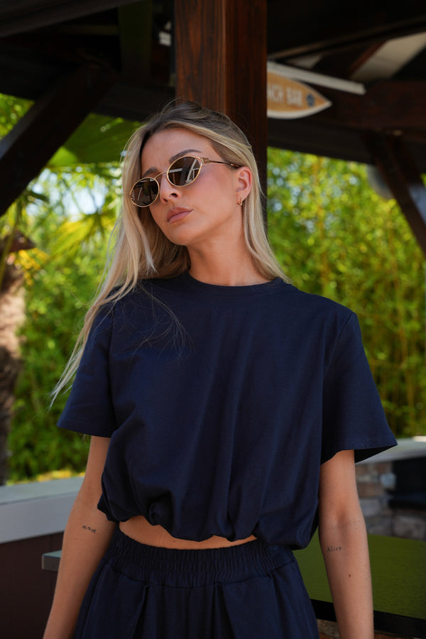 Bayla Round Neck T-Shirt - Navy
