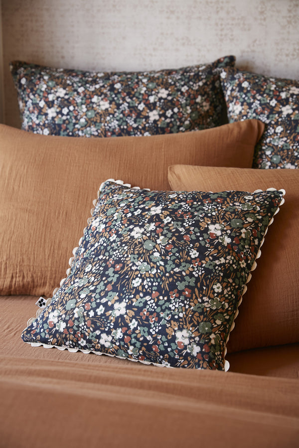 Capucine - Coussin Déhoussable Gaze De Coton Imprimée - Minuit