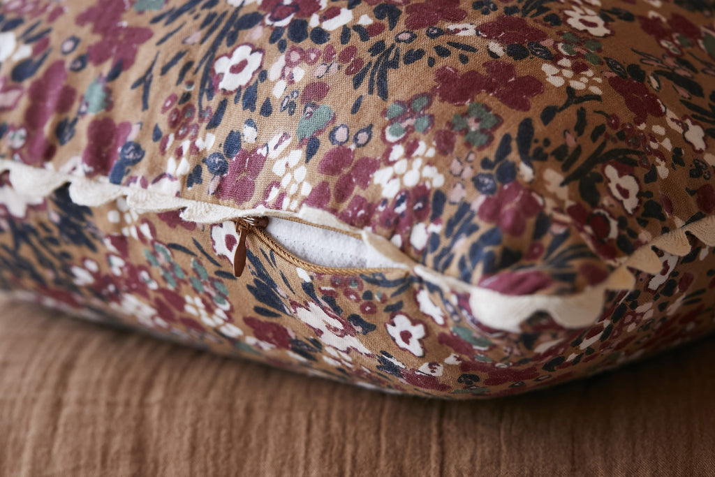 Removable Cover Printed Cotton Gauze Cushion - Capucine - Camel