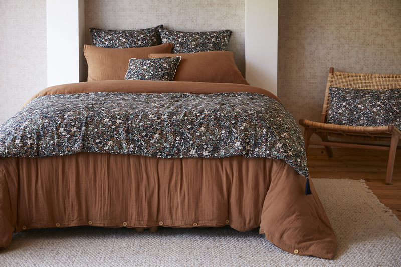 Printed Cotton Gauze Bed Runner - Capucine - Midnight