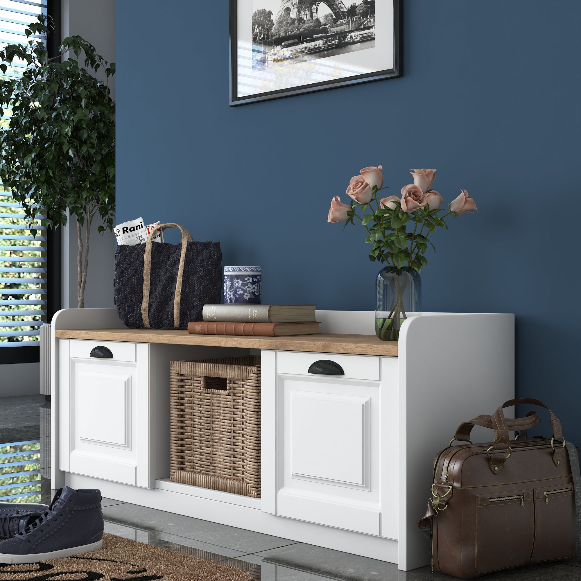 Shoe Cabinets P2 - White / Walnut