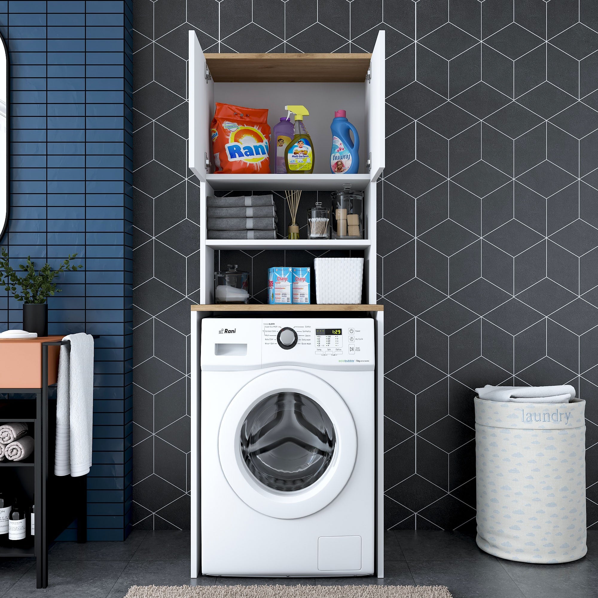 Meubles Lave-Linge Kd101 - Blanc / Noyer