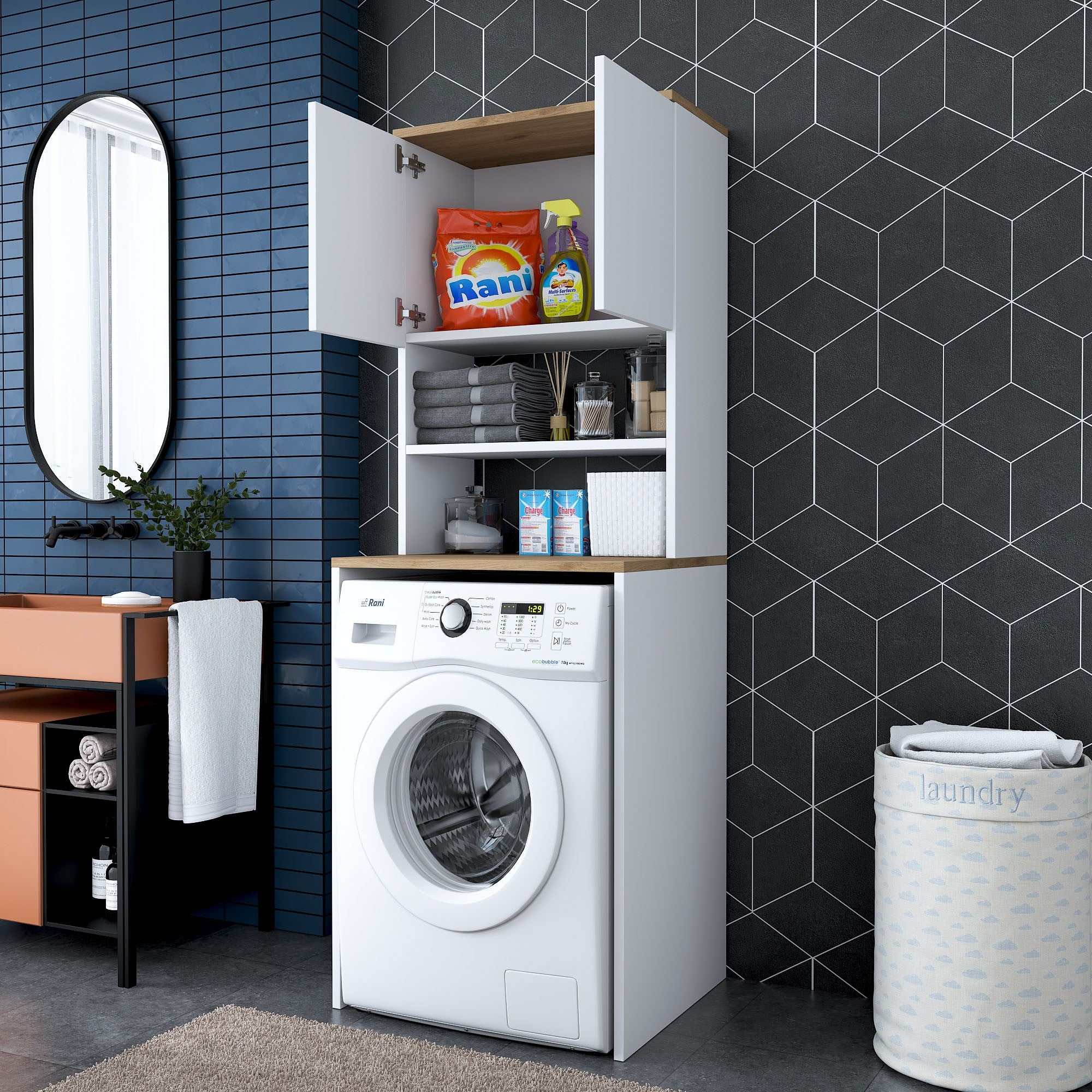 Meubles Lave-Linge Kd101 - Blanc / Noyer