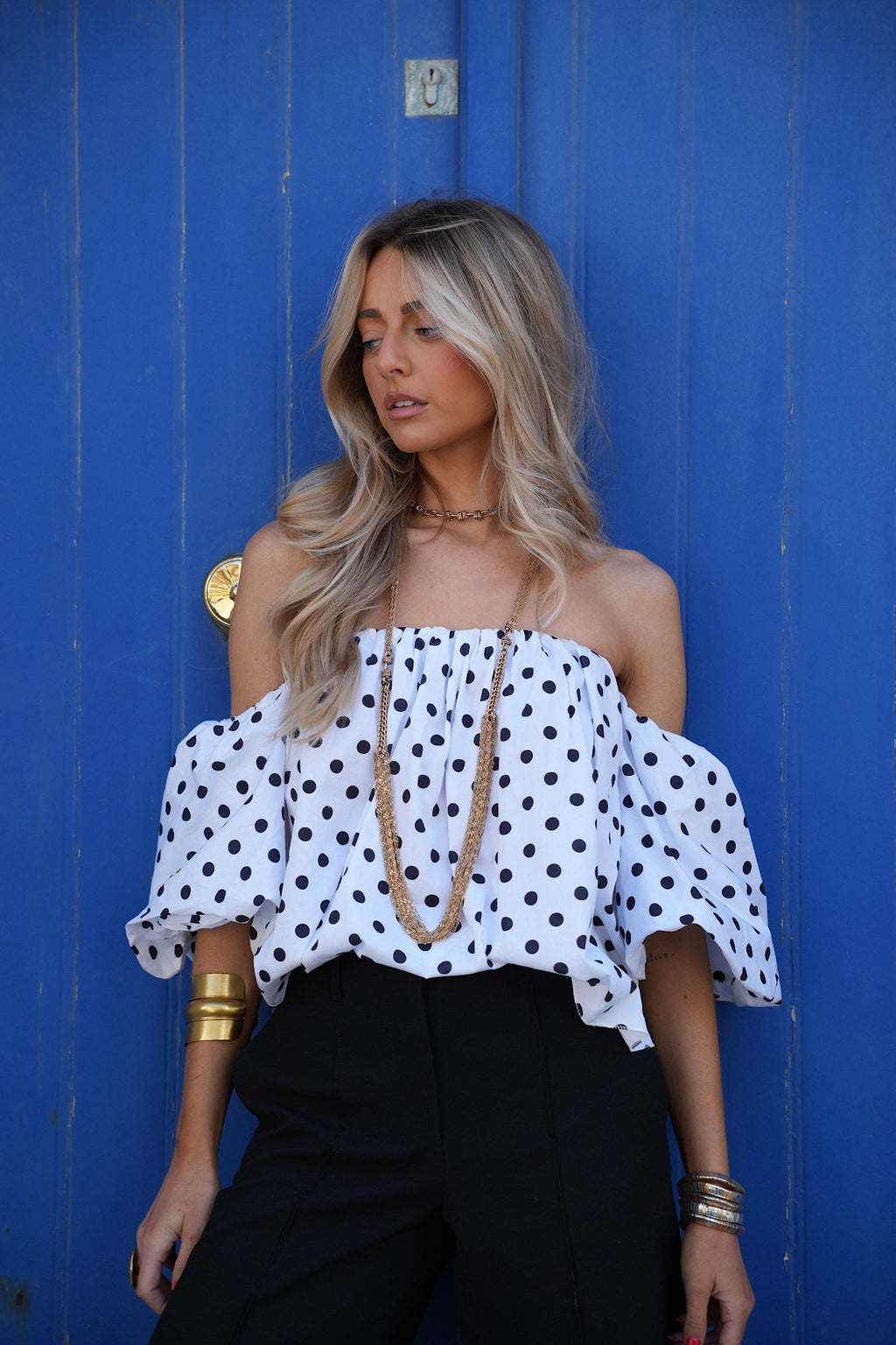 Blusa Sola De Lunares - Blanco/Negro