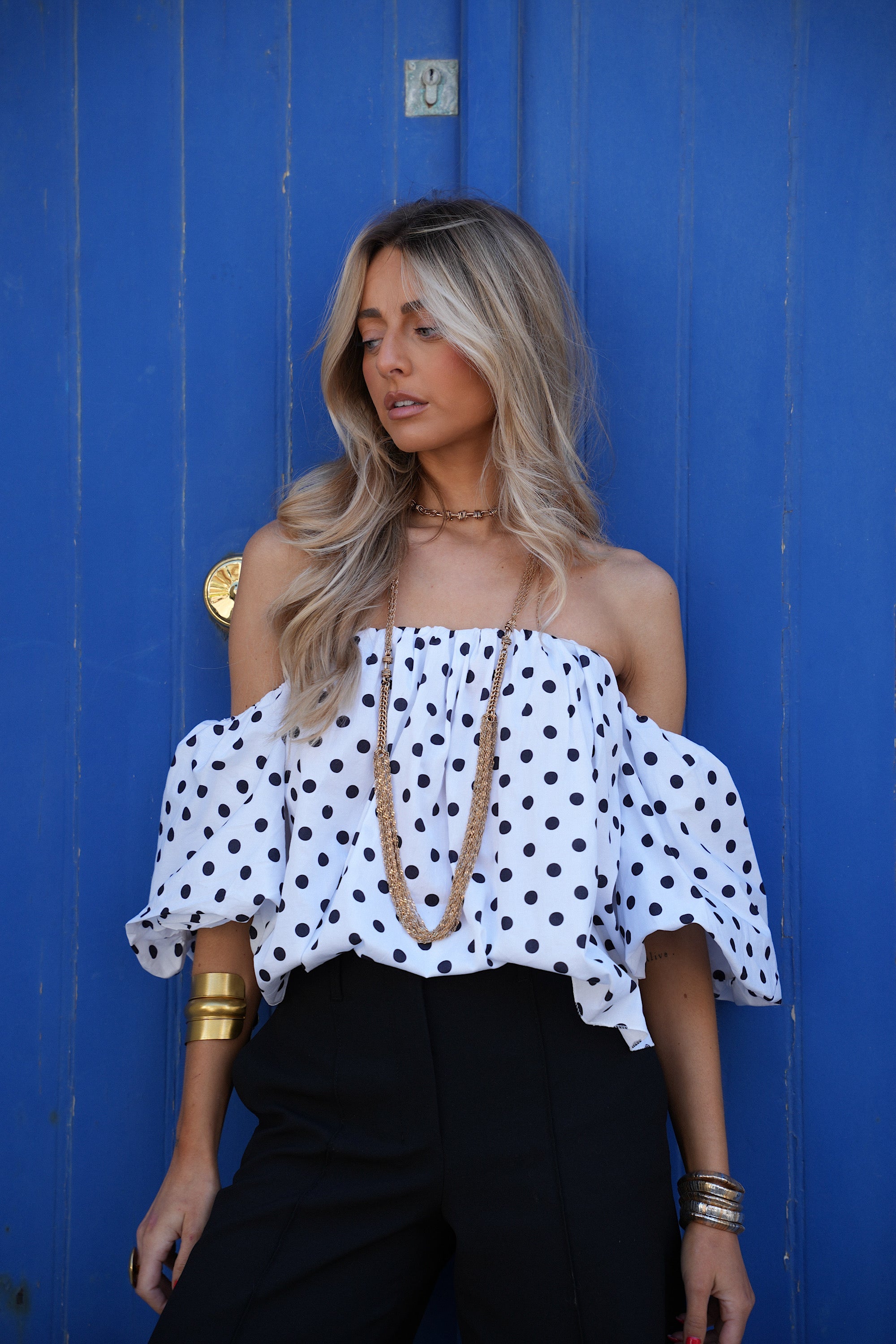 Blusa Sola De Lunares - Blanco/Negro