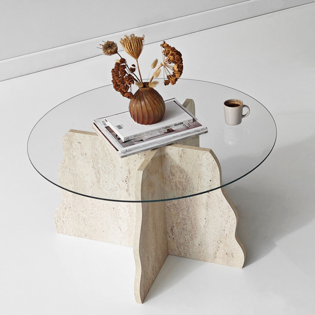 Tables Basses Butterfly - Travertin / Transparent