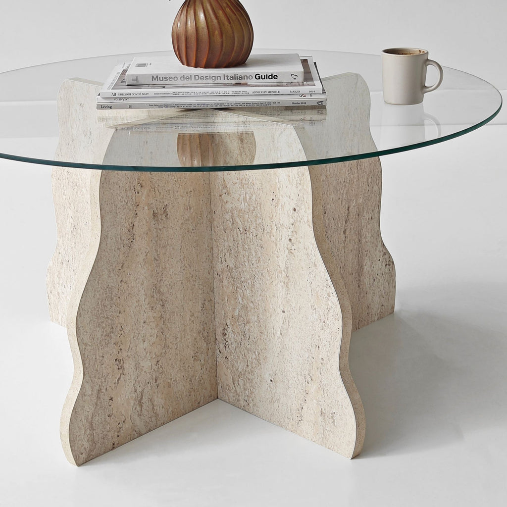Tables Basses Butterfly - Travertin / Transparent