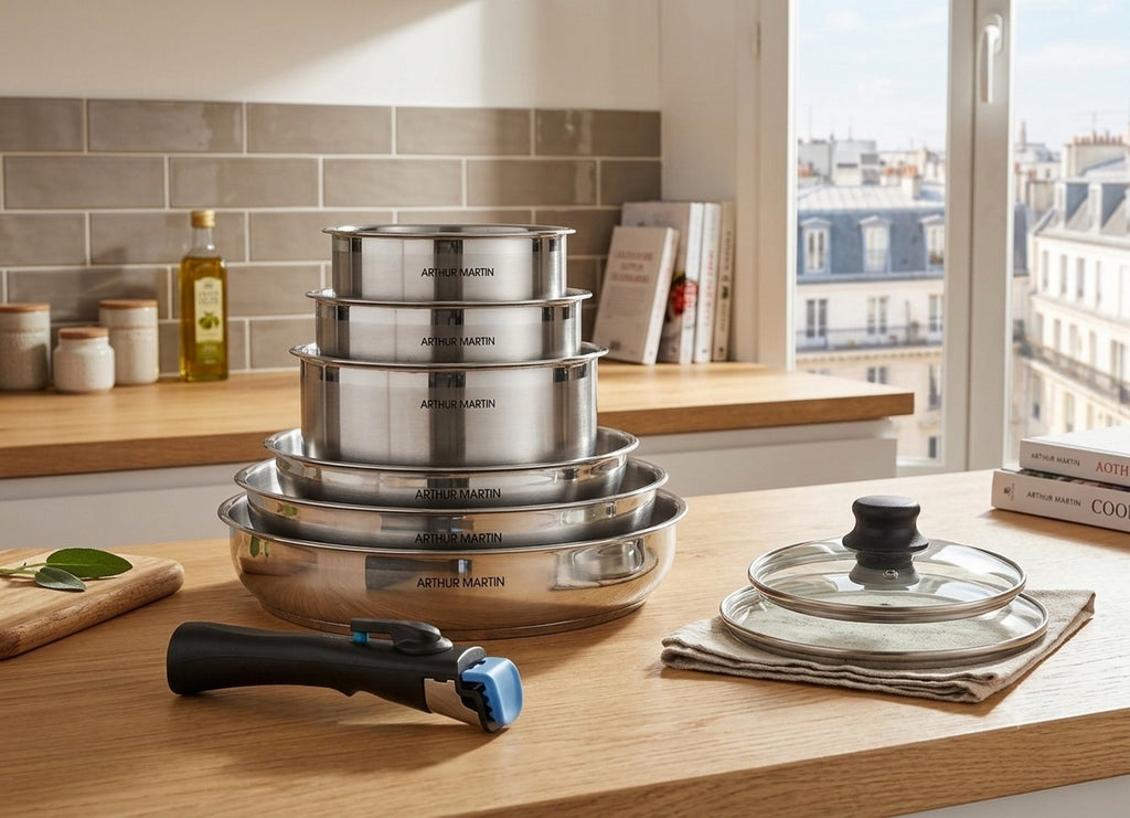 Batterie 10 Pièces - Acier Inoxydable - Couvercles Verre - Inox