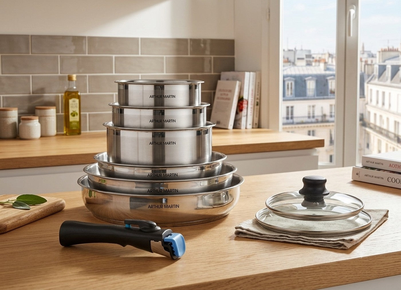 Batterie 10 Pièces - Acier Inoxydable - Couvercles Verre - Inox