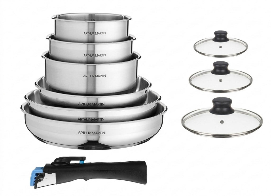 Batterie 10 Pièces - Acier Inoxydable - Couvercles Verre - Inox