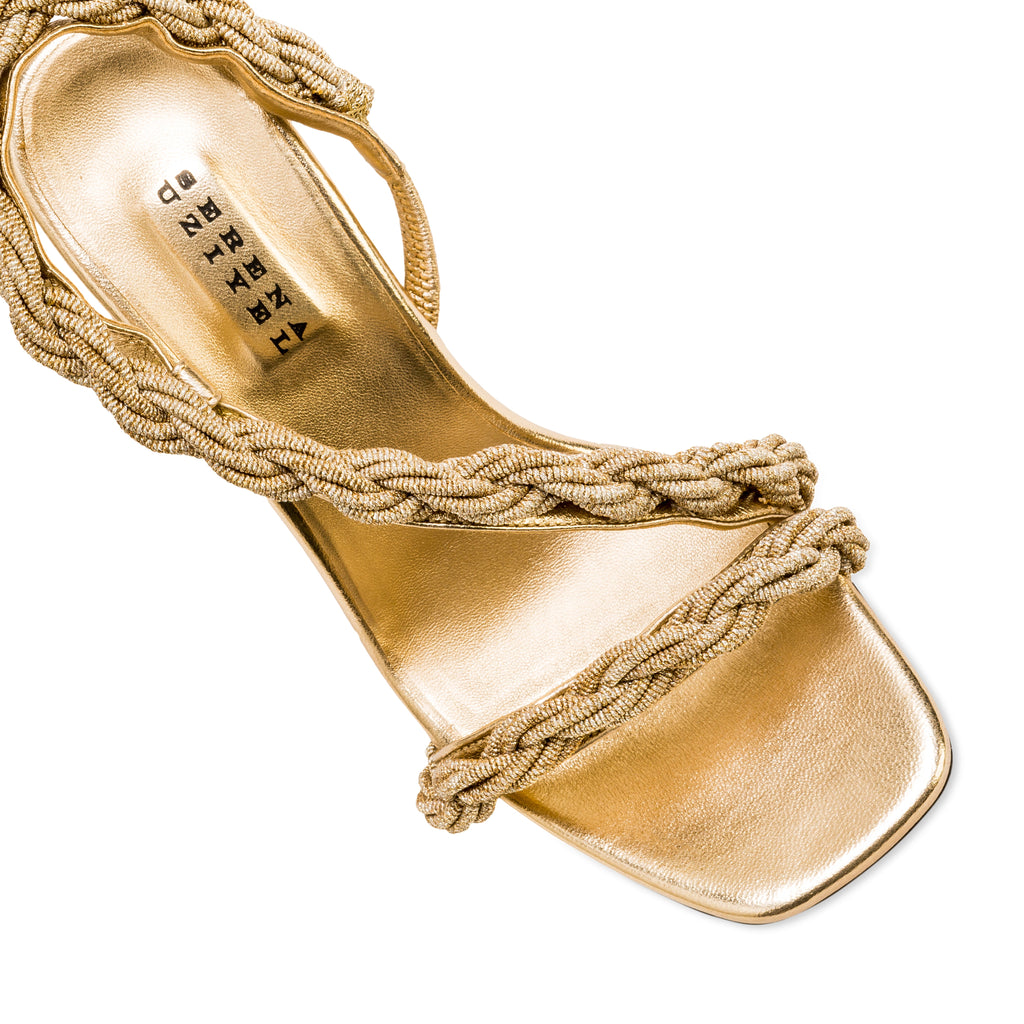 Roxana Gold High-Heel Asymmetric Sandal