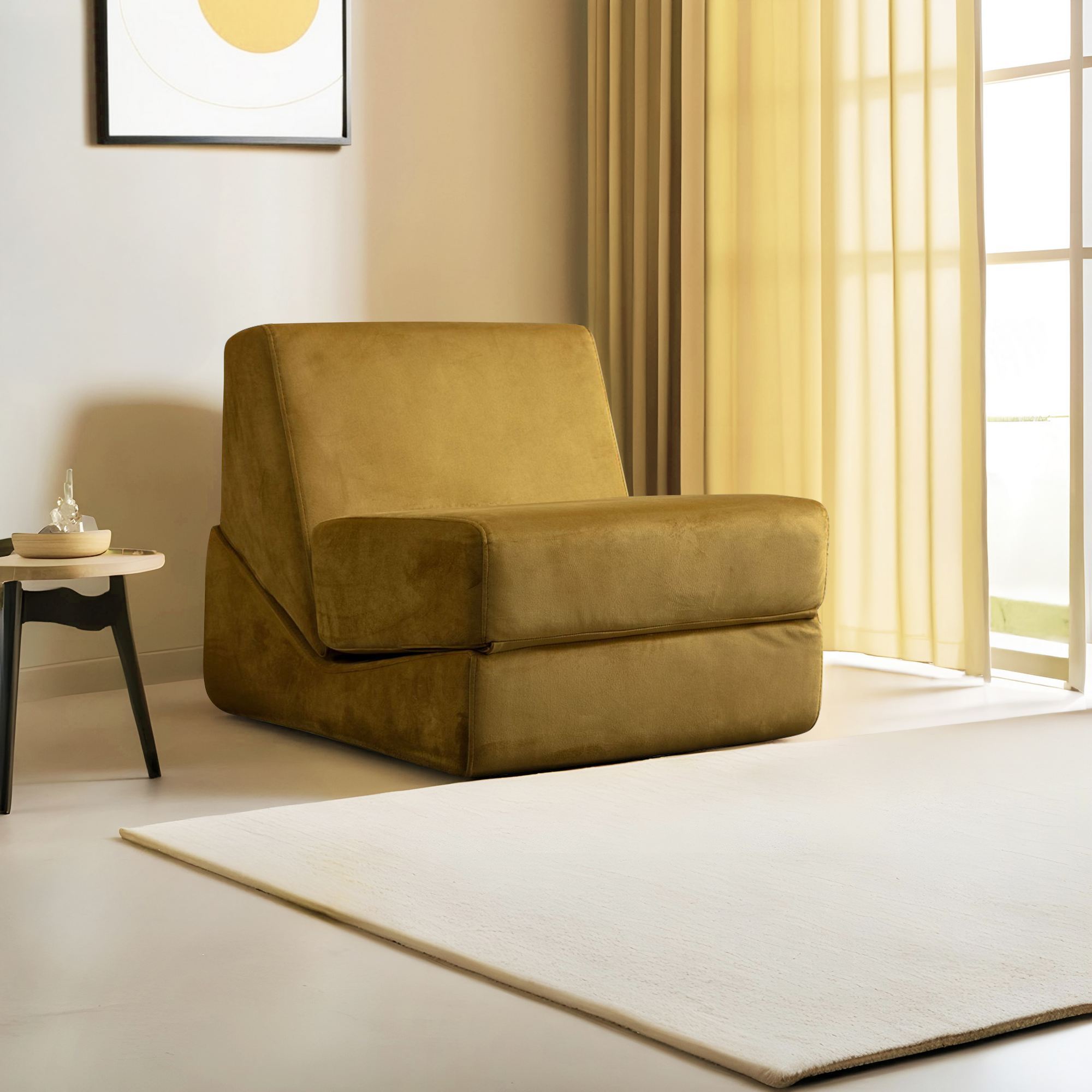 1-Seater Convertible Sofa Bed Origami - Mustard