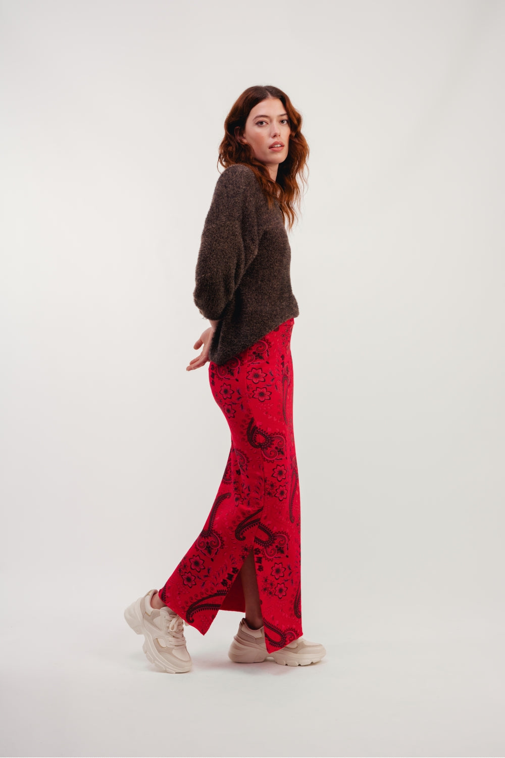 Maxi Falda Mitchell Cachemira - Rojo