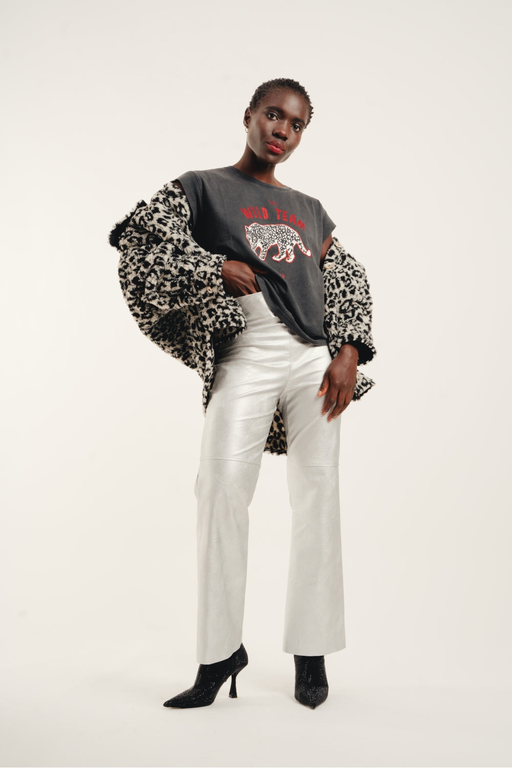 Le Pantalon Rodney Effet Cuir Métal Argenté