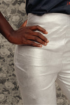 Le Pantalon Rodney Effet Cuir Métal Argenté