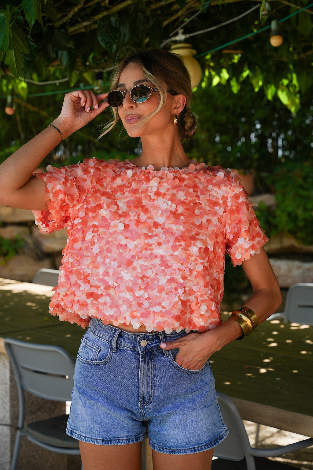 Liza Sequin Blouse - Orange
