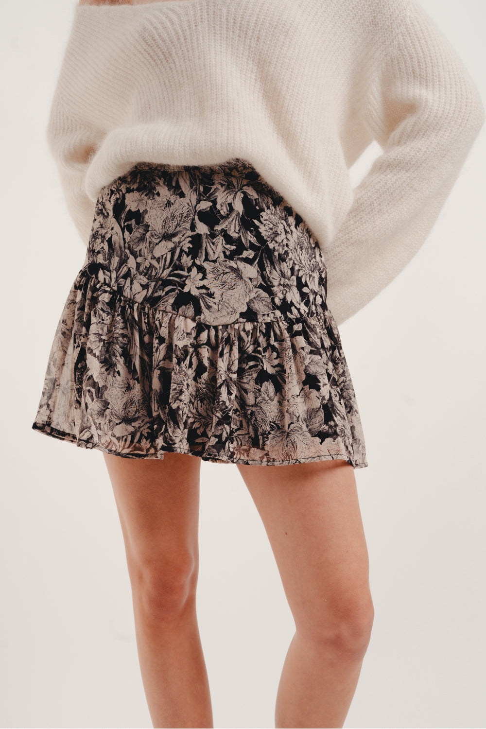 The Rita Black Flower Mini Skirt