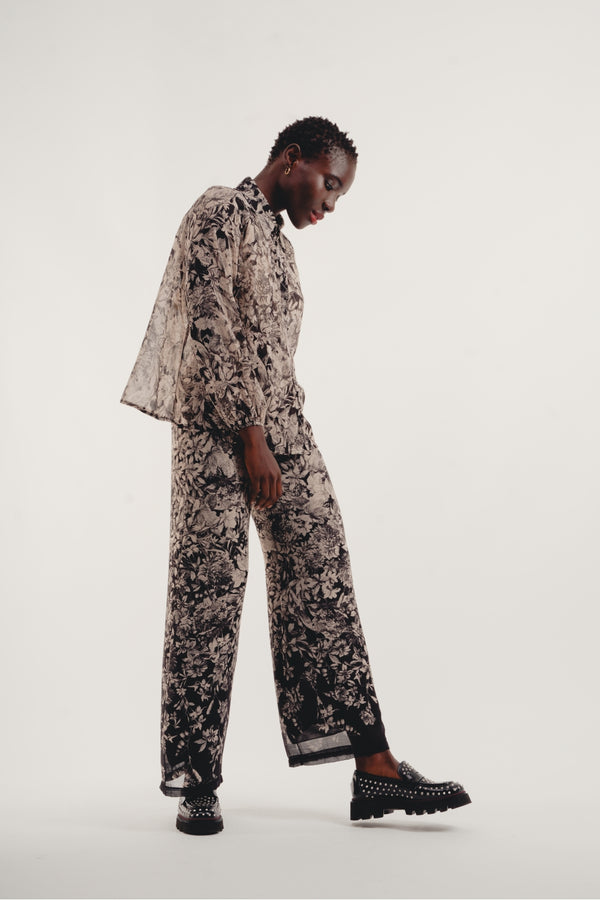 The Tracy Pantalones Negros De Flores Negro
