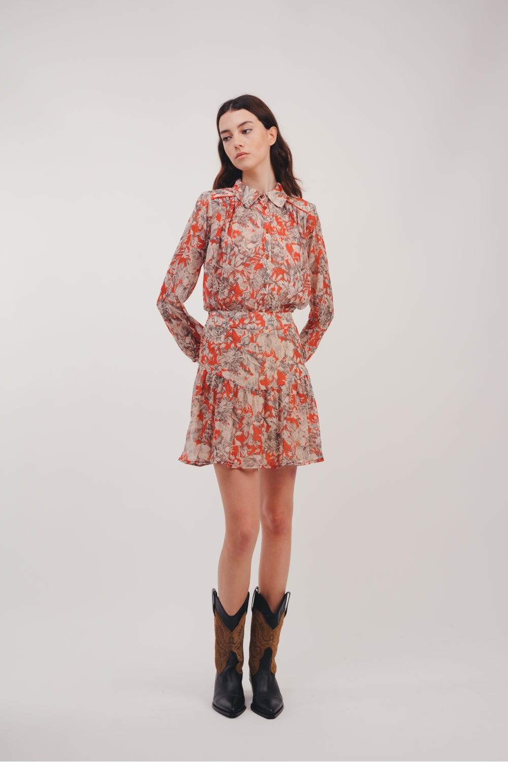 The Rita Black Flower Rojo Minifalda