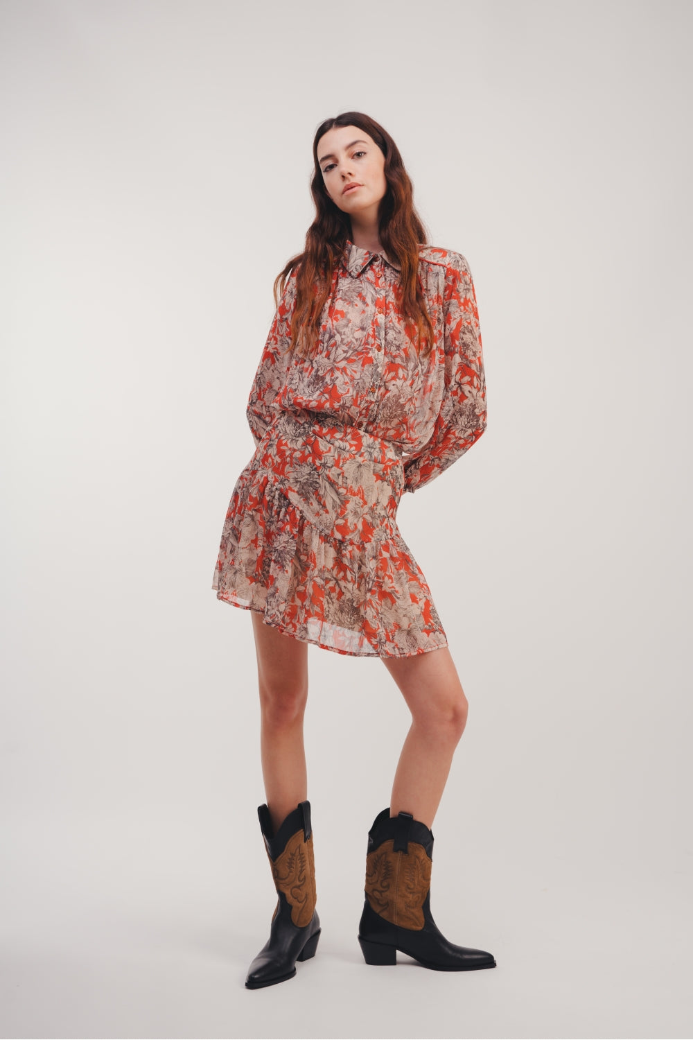 The Rita Black Flower Rojo Minifalda