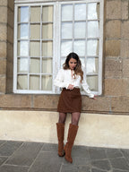 Lou chocolate wool-effect skirt