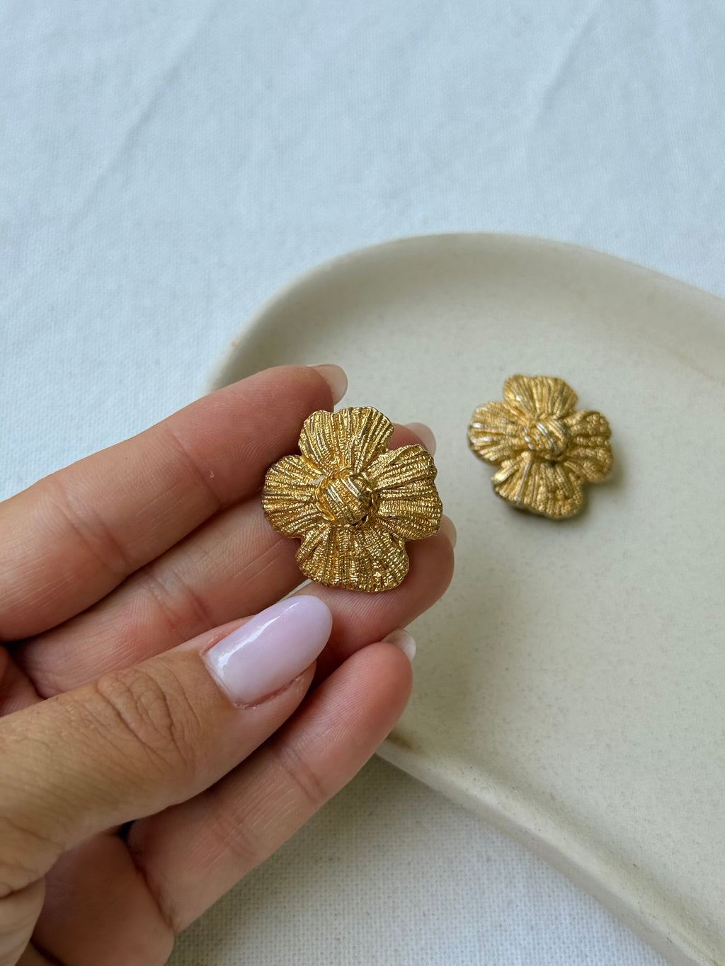 Vintage Gold-Tone Flower Earrings