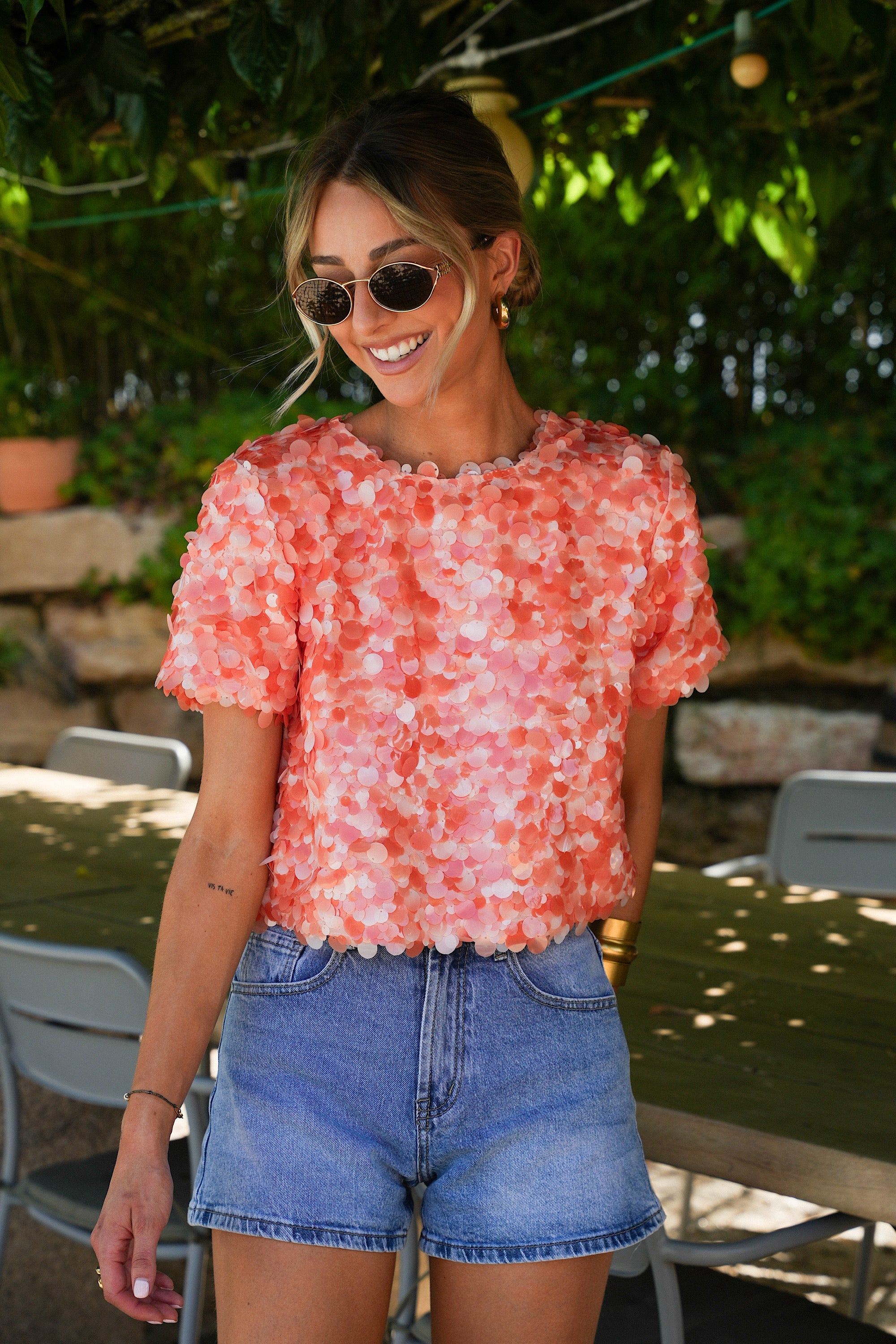 Liza Sequin Blouse - Orange