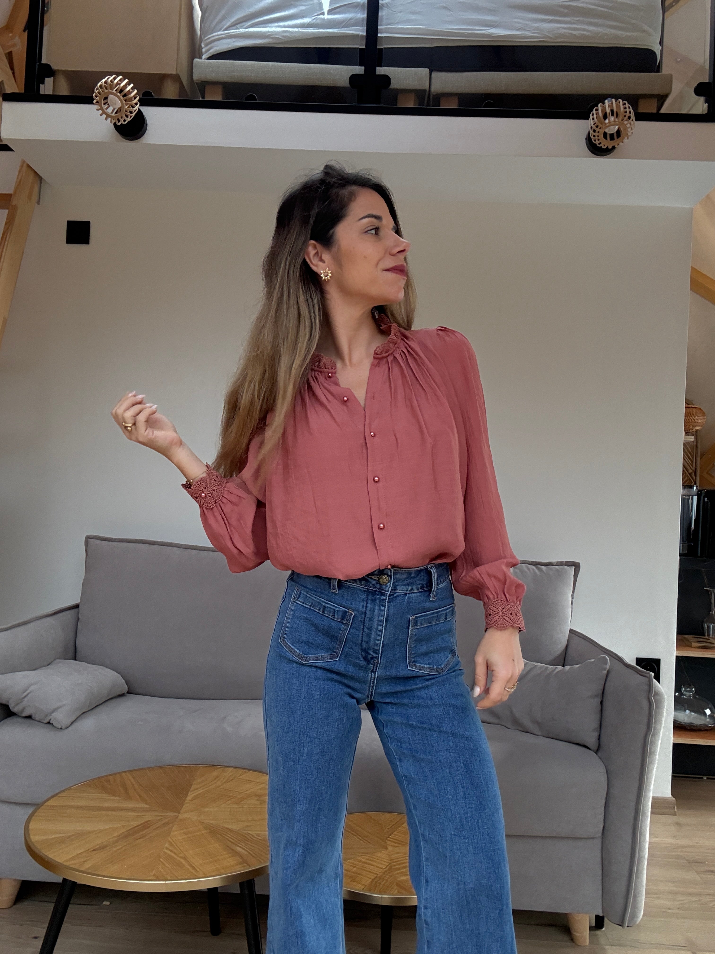 Maïwenn Bois De Rose Embroidered Blouse
