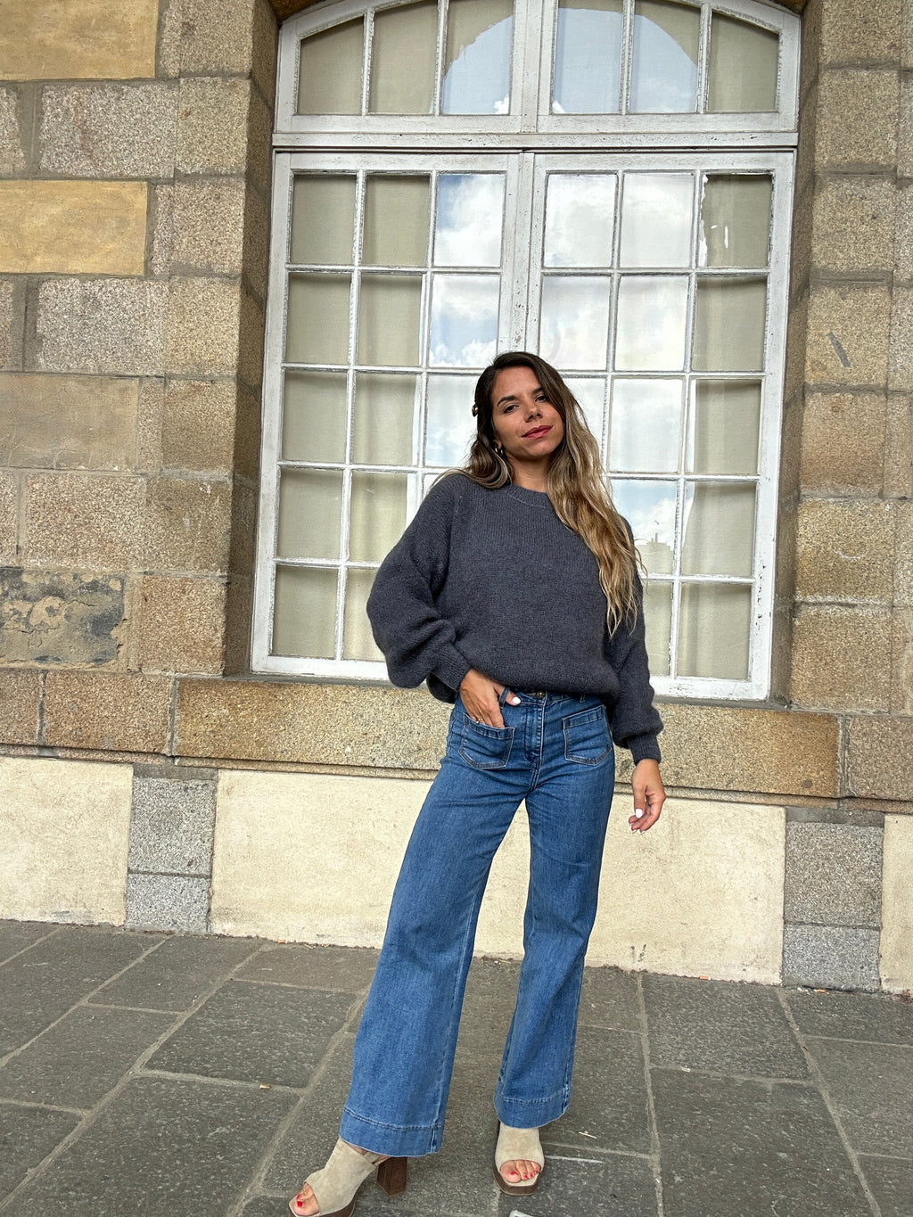 Prenda de punto de mohair y lana Gaia gris oscuro