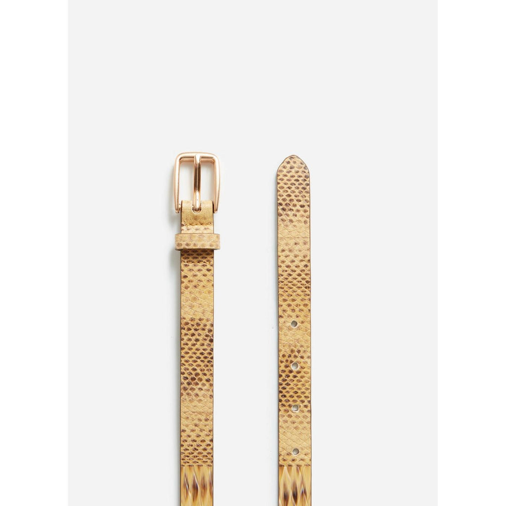 Snake-Print Leather Belt - Wheat