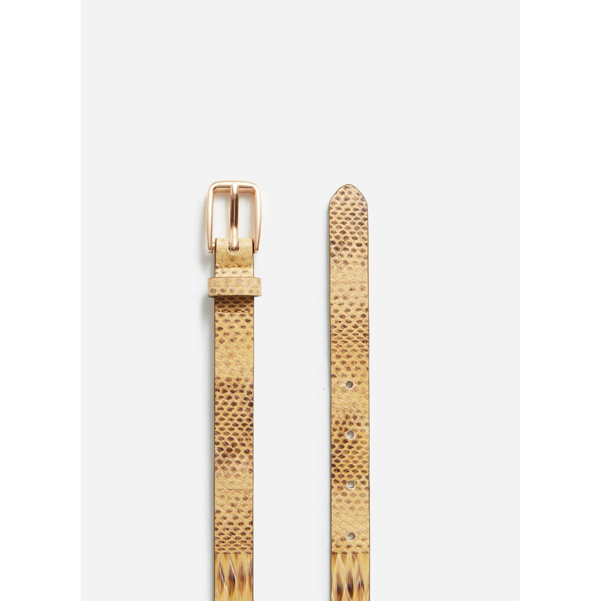 Snake-Print Leather Belt - Wheat