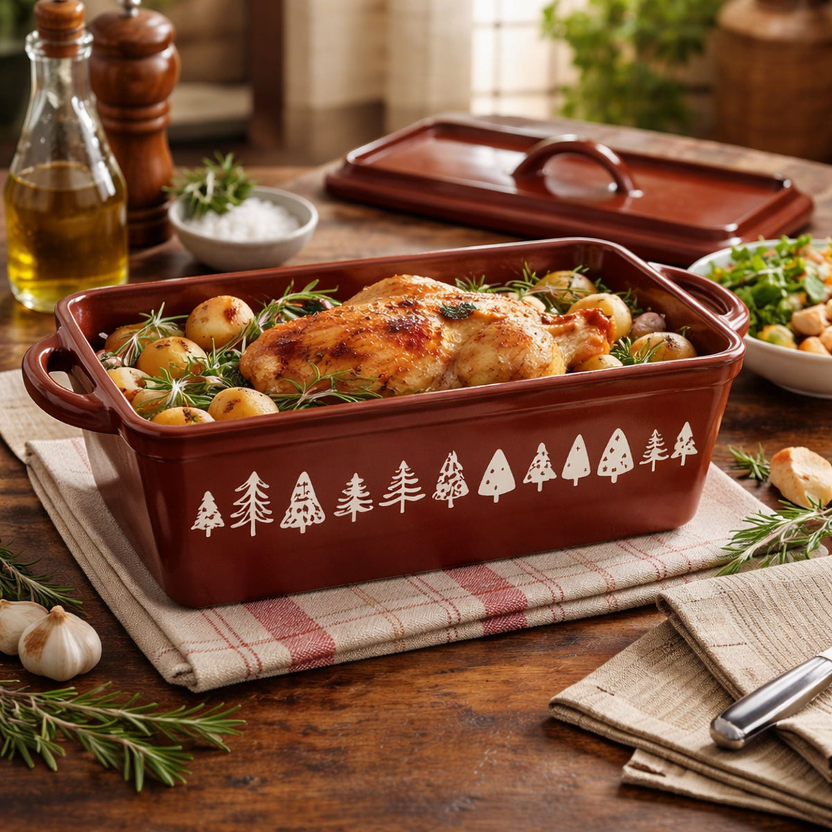 Montagne - Terrine Dish with Pattern - Cast Iron - 34X13.5 cm - Brick