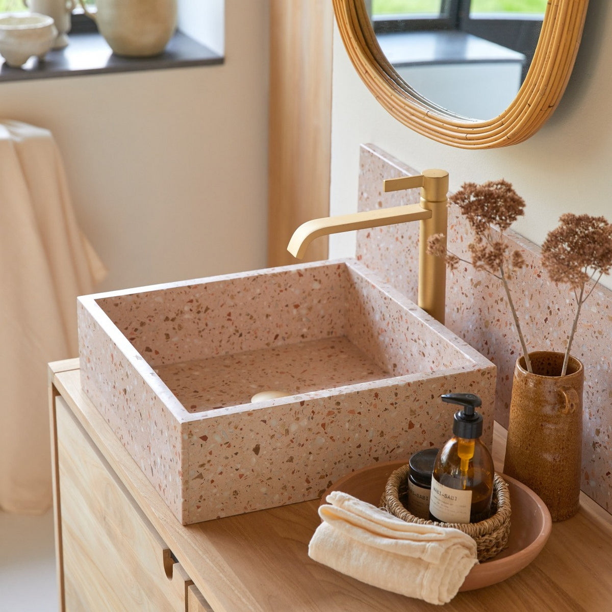Made - Vierkante Waskom - Premium Terrazzo - Roze
