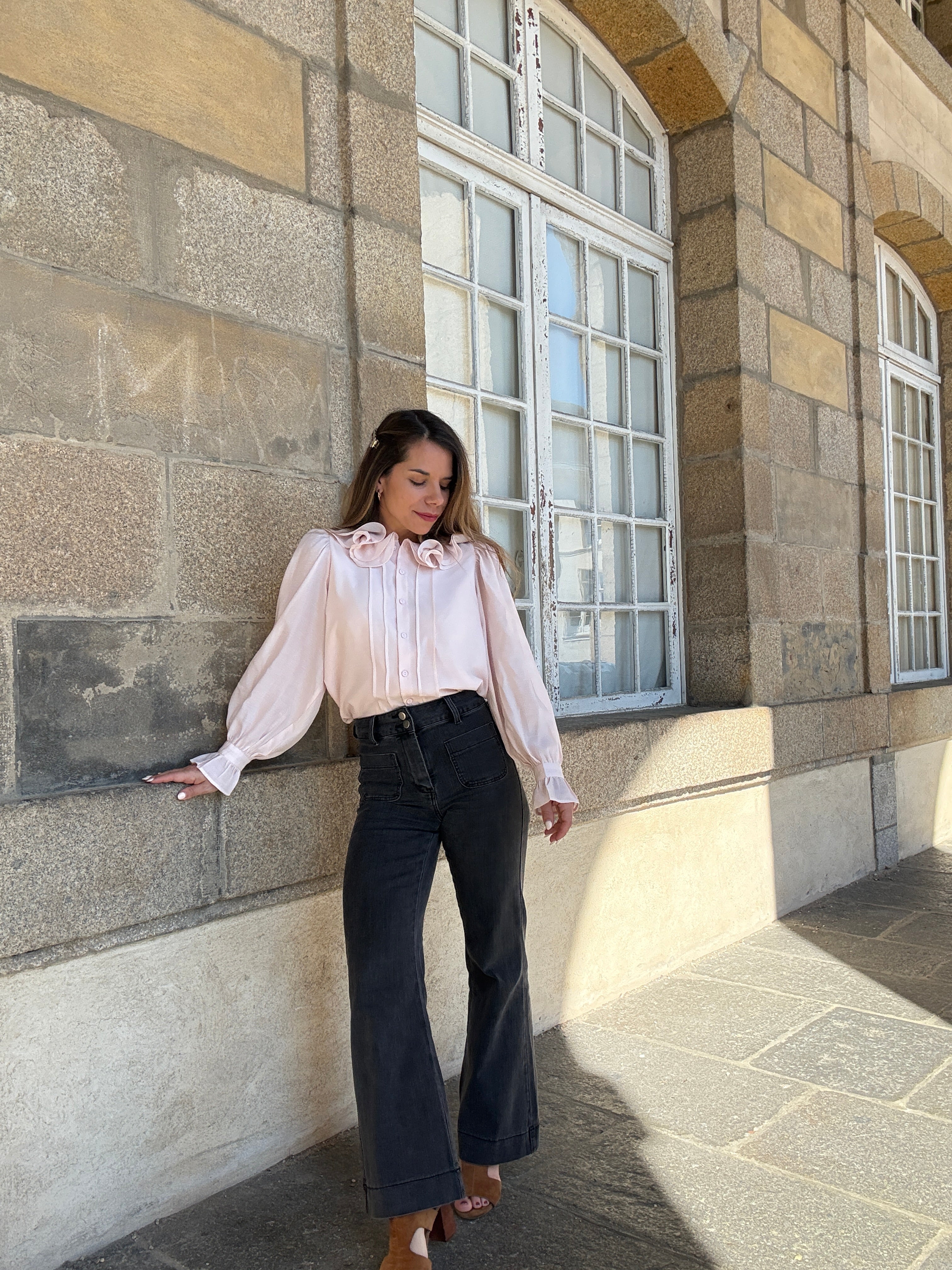 Soft Pink Brown Blouse