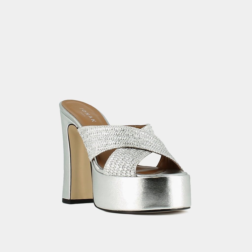 Mules Jackie Rafia/Metalizado - Plateado