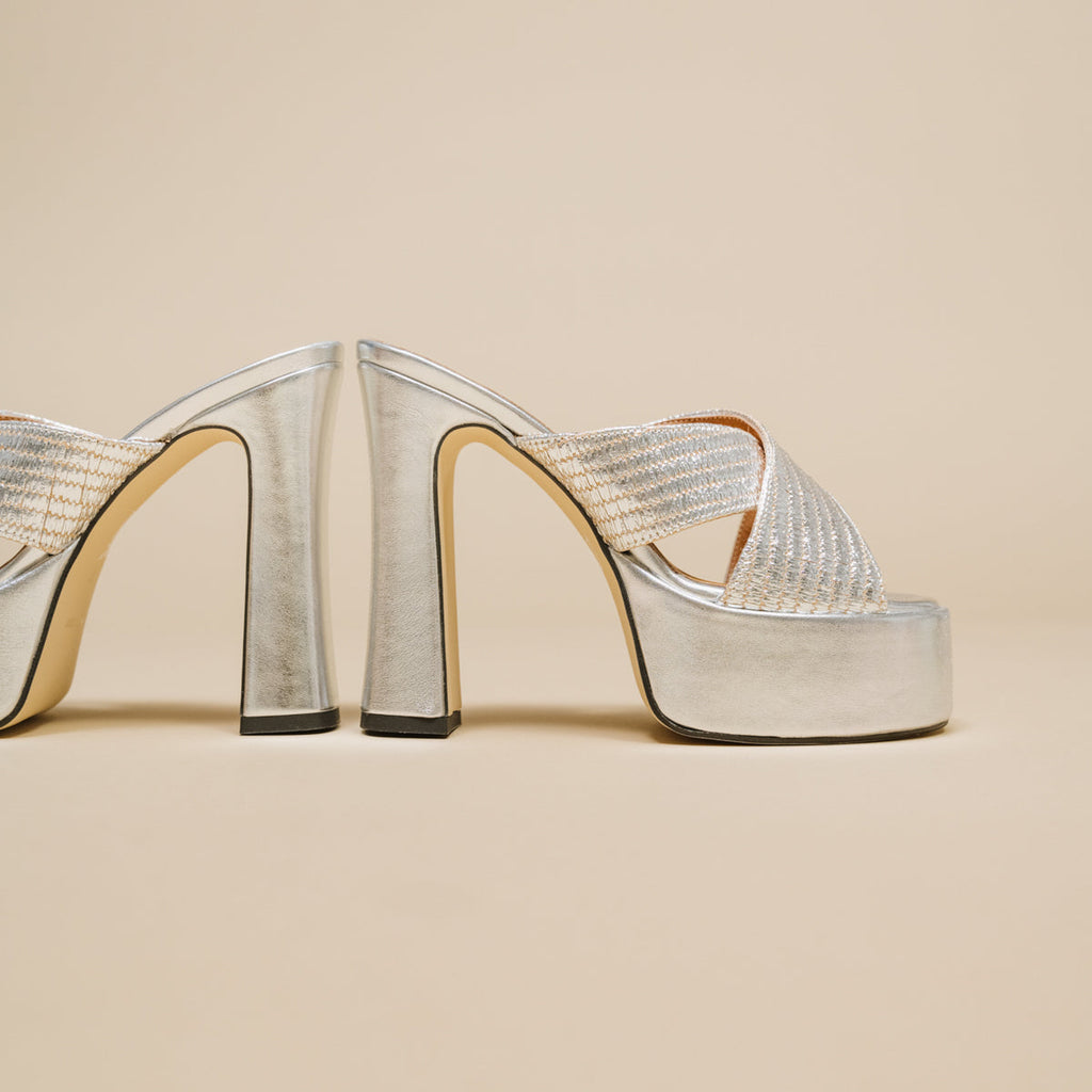 Mules Jackie Rafia/Metalizado - Plateado
