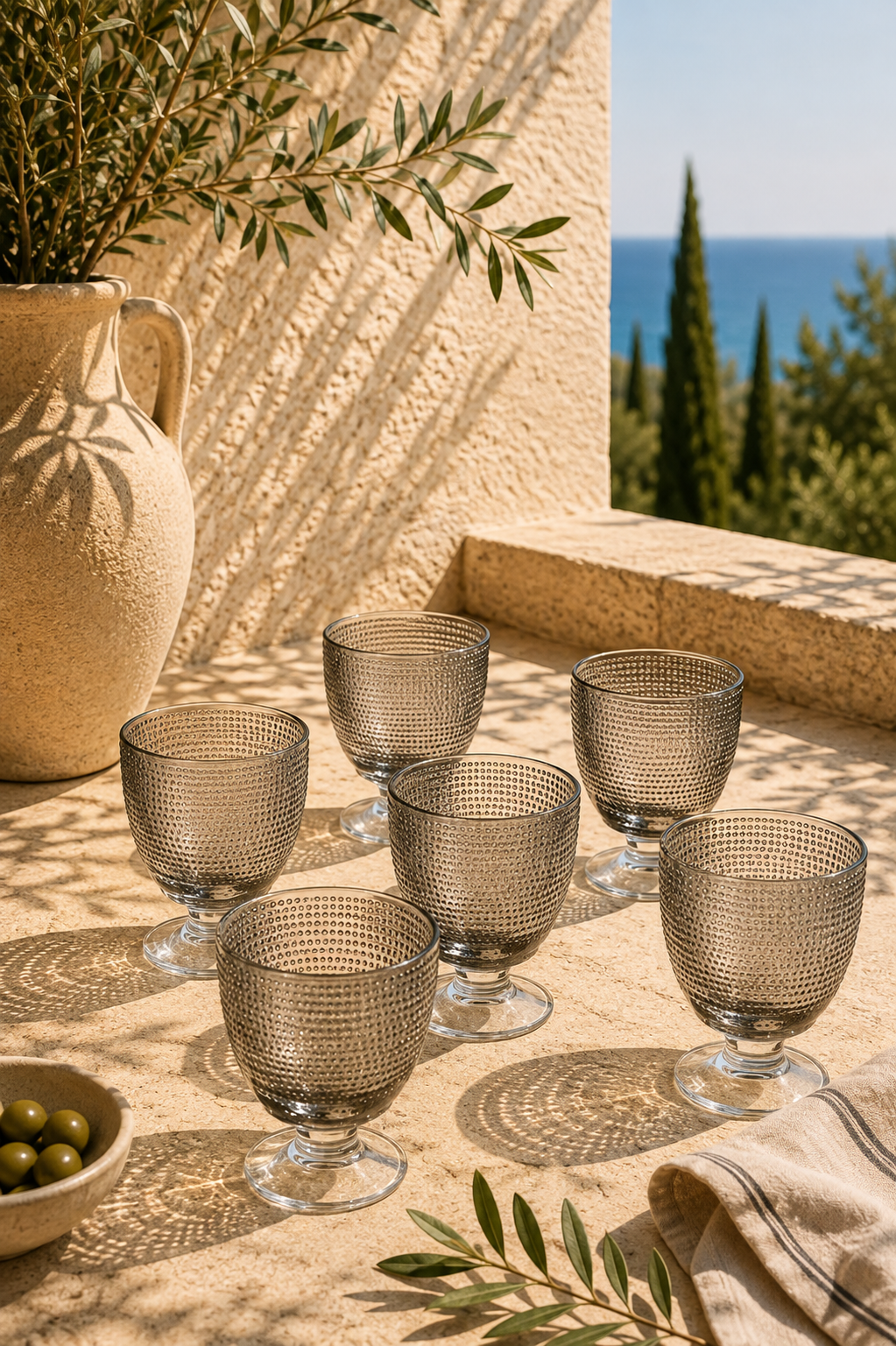 Trame - Lot De 6 Verres À Eau À Pied Bas - Gris