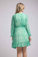Robe Courte Manches Longues - Print Vert
